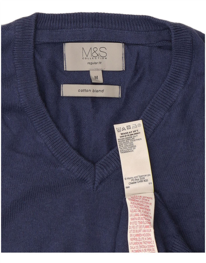 Męski sweter Marks & Spencer o regularnym kroju z dekoltem w kształcie litery V, średni granatowy