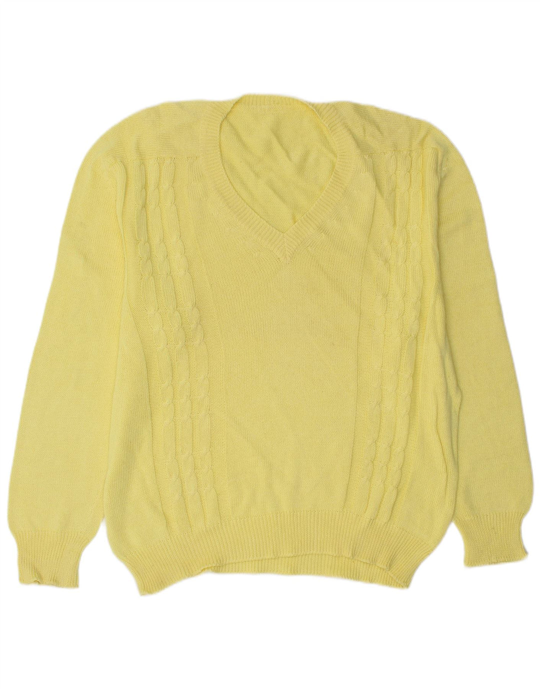 Sweter męski w stylu vintage z dekoltem w szpic, duży, żółty