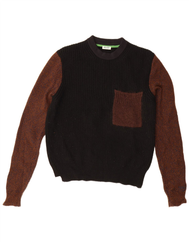 Męski sweter Kenzo z okrągłym dekoltem, wełniany, w kolorze średniej czerni