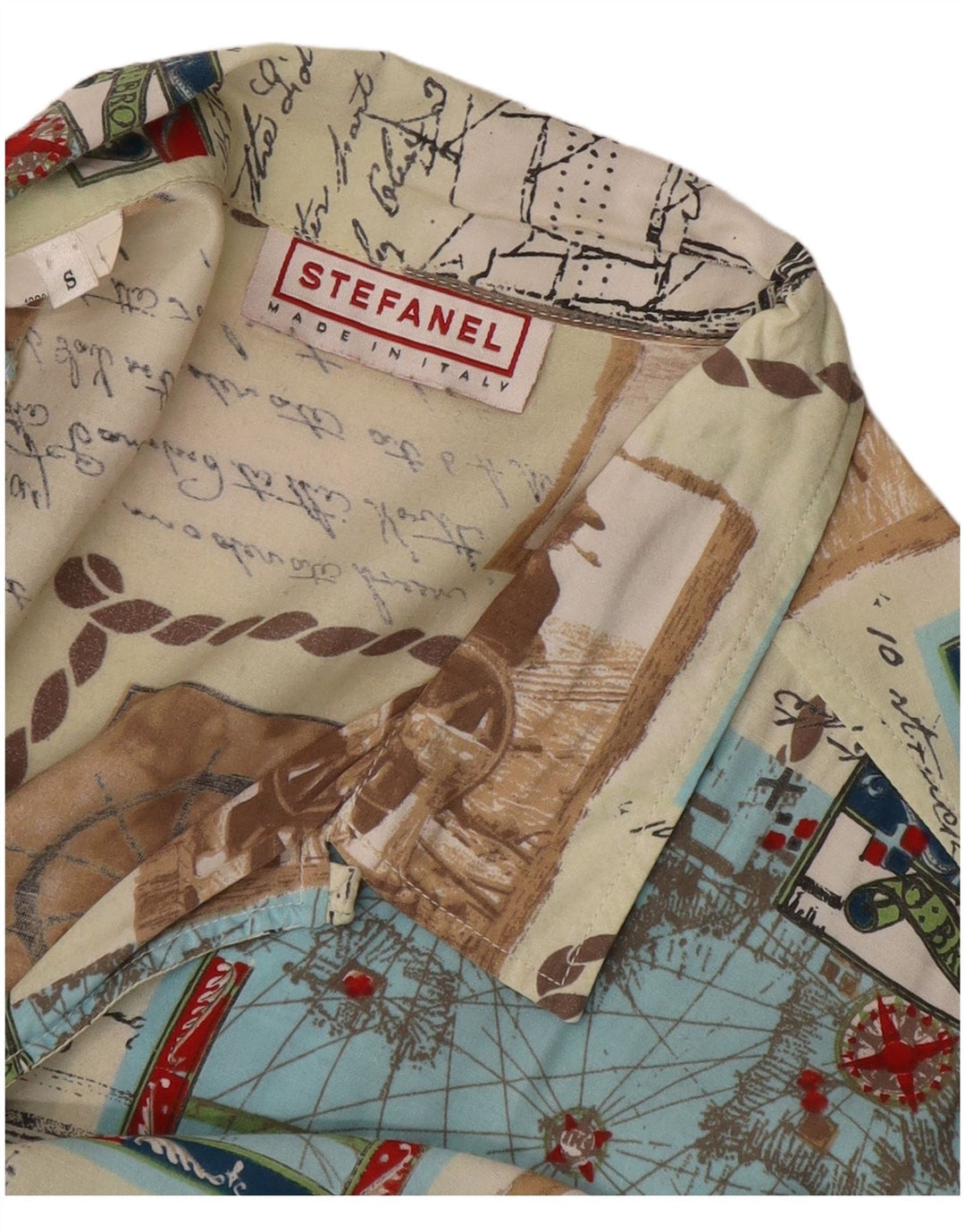 STEFANEL Męska graficzna koszula z krótkim rękawem, mała, wielobarwna patchworkowa