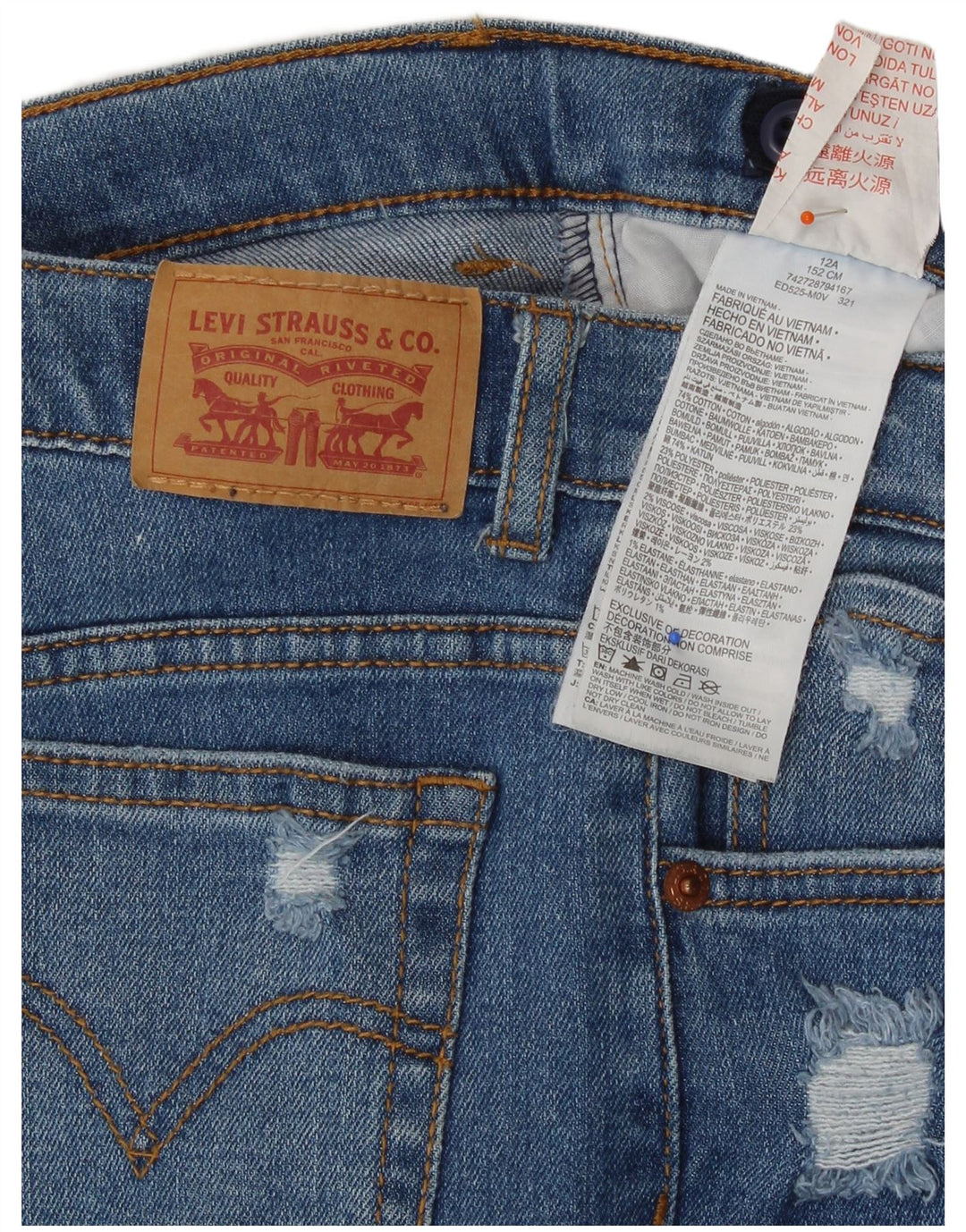 LEVI'S Boys Low Pro Distressed Straight Jeans 11-12 Years W26 L28 Blue