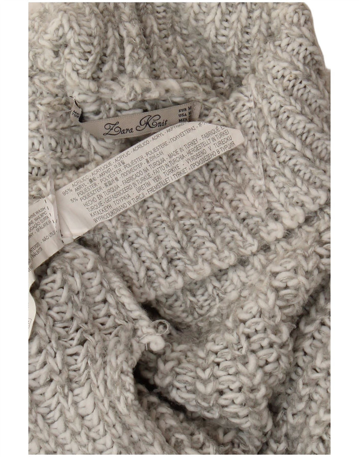 Damski sweter oversize Zara z wywijanym dekoltem UK 14, średni szary, nakrapiany