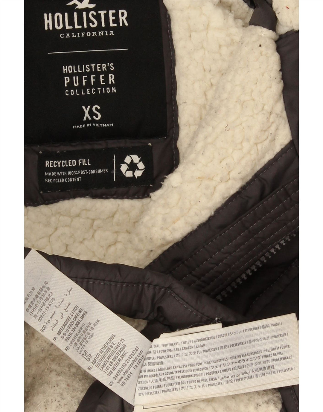 Damska ocieplana kurtka z kapturem Hollister UK 6 XS, szary poliester