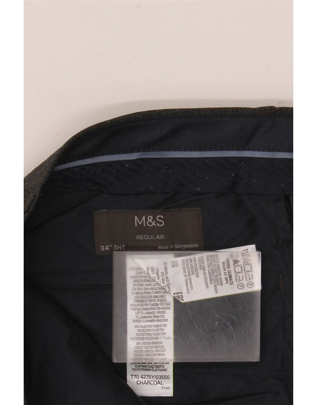 Męskie spodnie chino o regularnym kroju Marks & Spencer W34 L29 Szary poliester