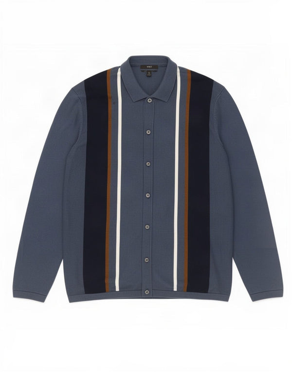 Marks & Spencer Mens Cardigan Sweater 2XL Blue Striped Cotton