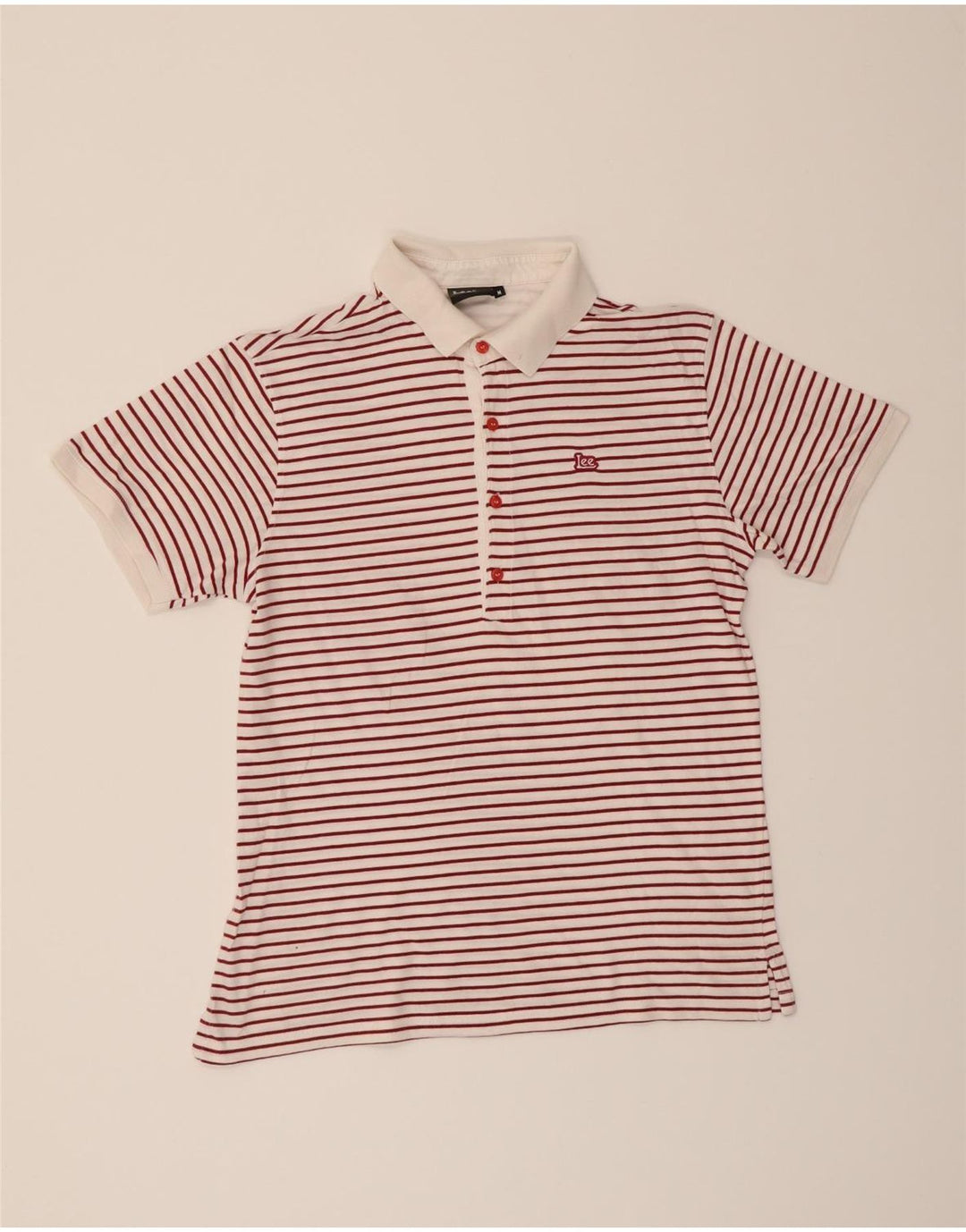 LEE Mens Polo Shirt Medium Burgundy Striped Cotton Vintage Lee and Second-Hand Lee from Messina Hembry 
