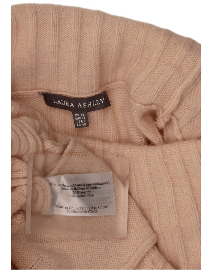 Damski sweter z wywijanym dekoltem Laura Ashley UK 12 Średni różowy owcza wełna