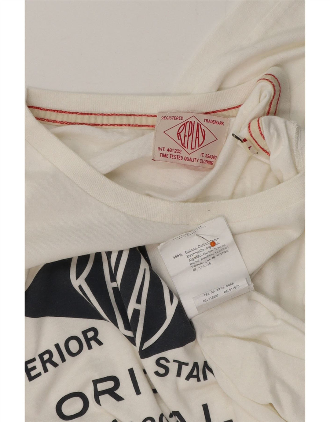 Męski graficzny top REPLAY z długim rękawem, duży, biały, bawełniany