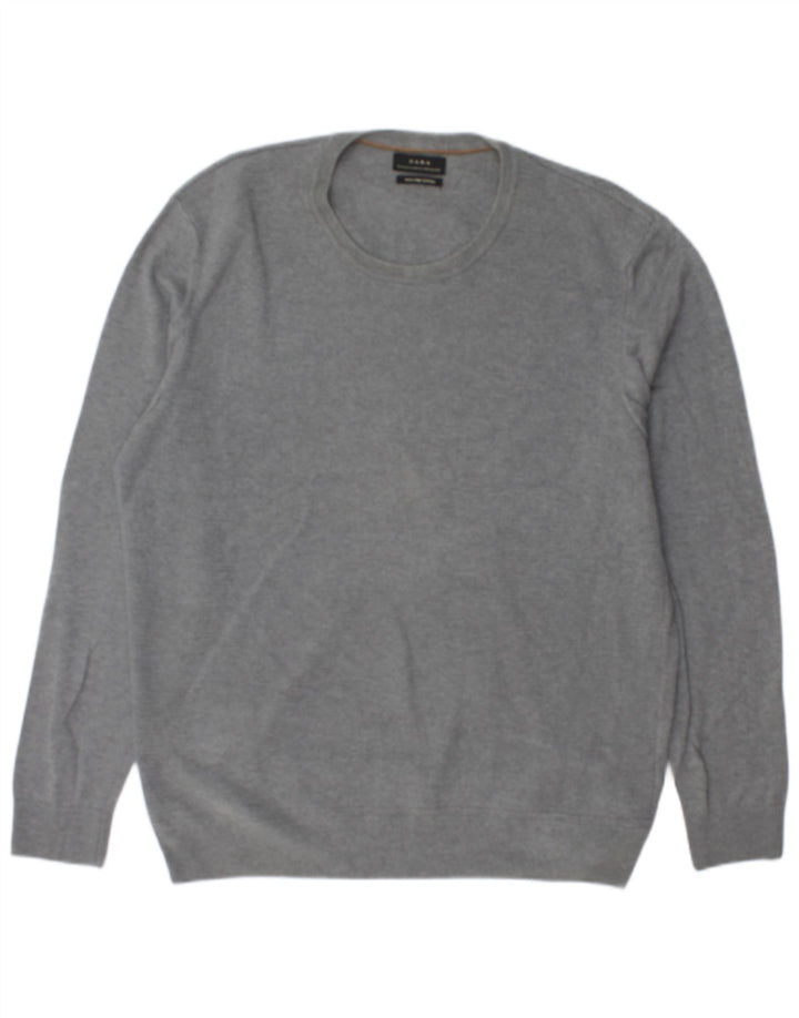 Męski sweter z okrągłym dekoltem ZARA XL, szary, bawełniany