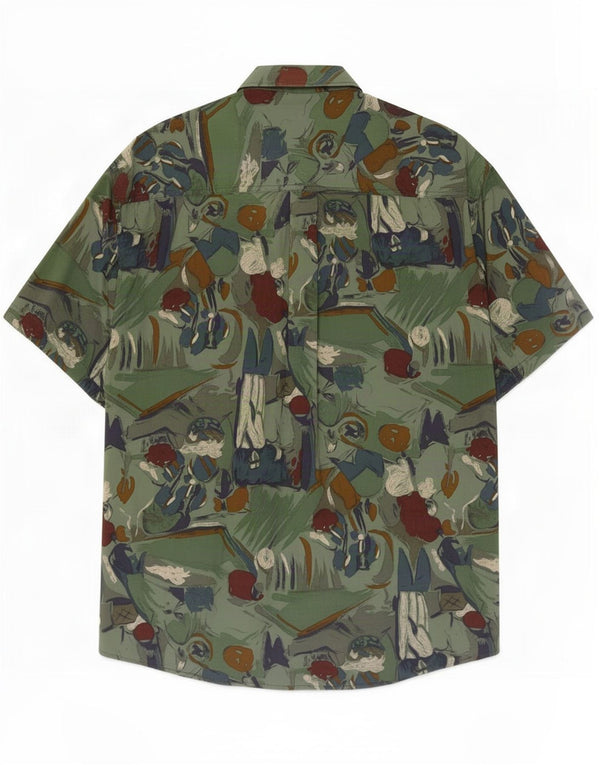 Orso Poeta Mens Abstract Pattern Short Sleeve Shirt XL Green Viscose