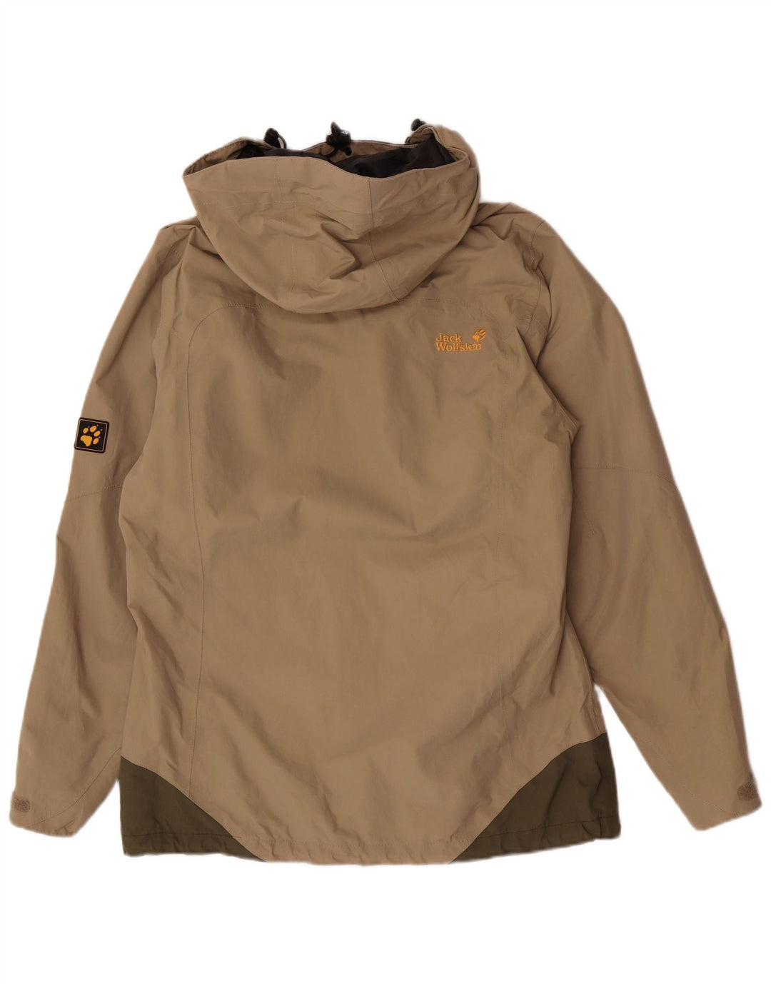 Damska kurtka przeciwdeszczowa z kapturem Jack Wolfskin UK 12/14 w kolorze średniego beżu