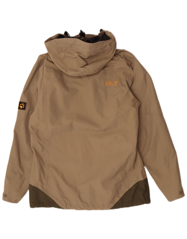 Damska kurtka przeciwdeszczowa z kapturem Jack Wolfskin UK 12/14 w kolorze średniego beżu