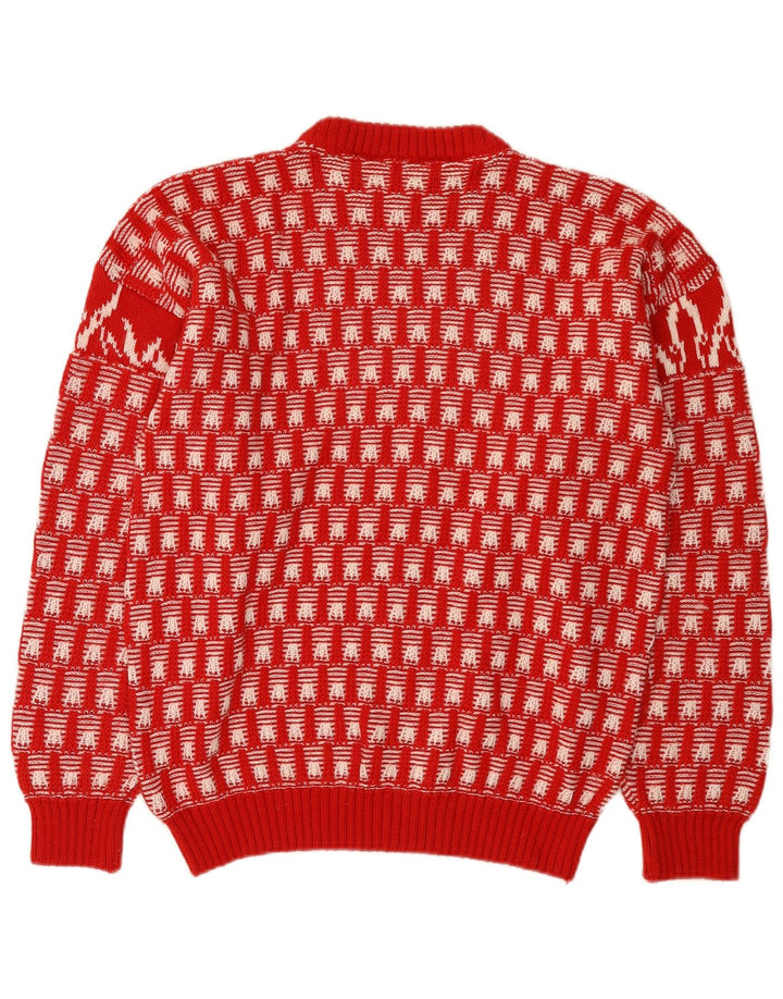 Vintage męski sweter z okrągłym dekoltem, średni czerwony Fair Isle nowość