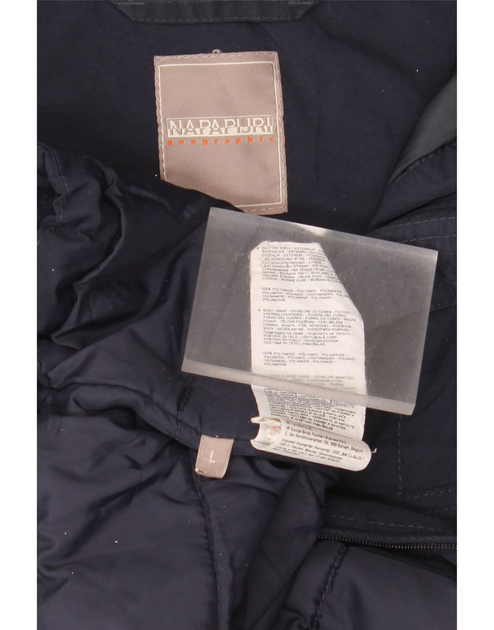 Męska kurtka Anorak z kapturem i grafiką Napapijri UK 40, duża granatowa, poliamidowa
