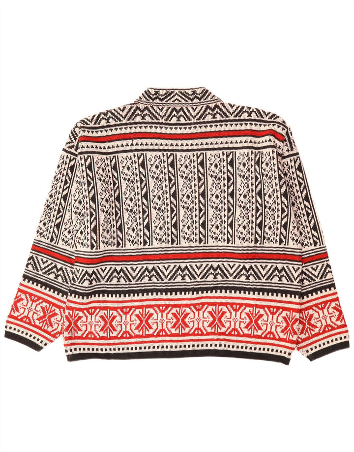 Vintage męski sweter z golfem, duży, biały, wełniany Fair Isle