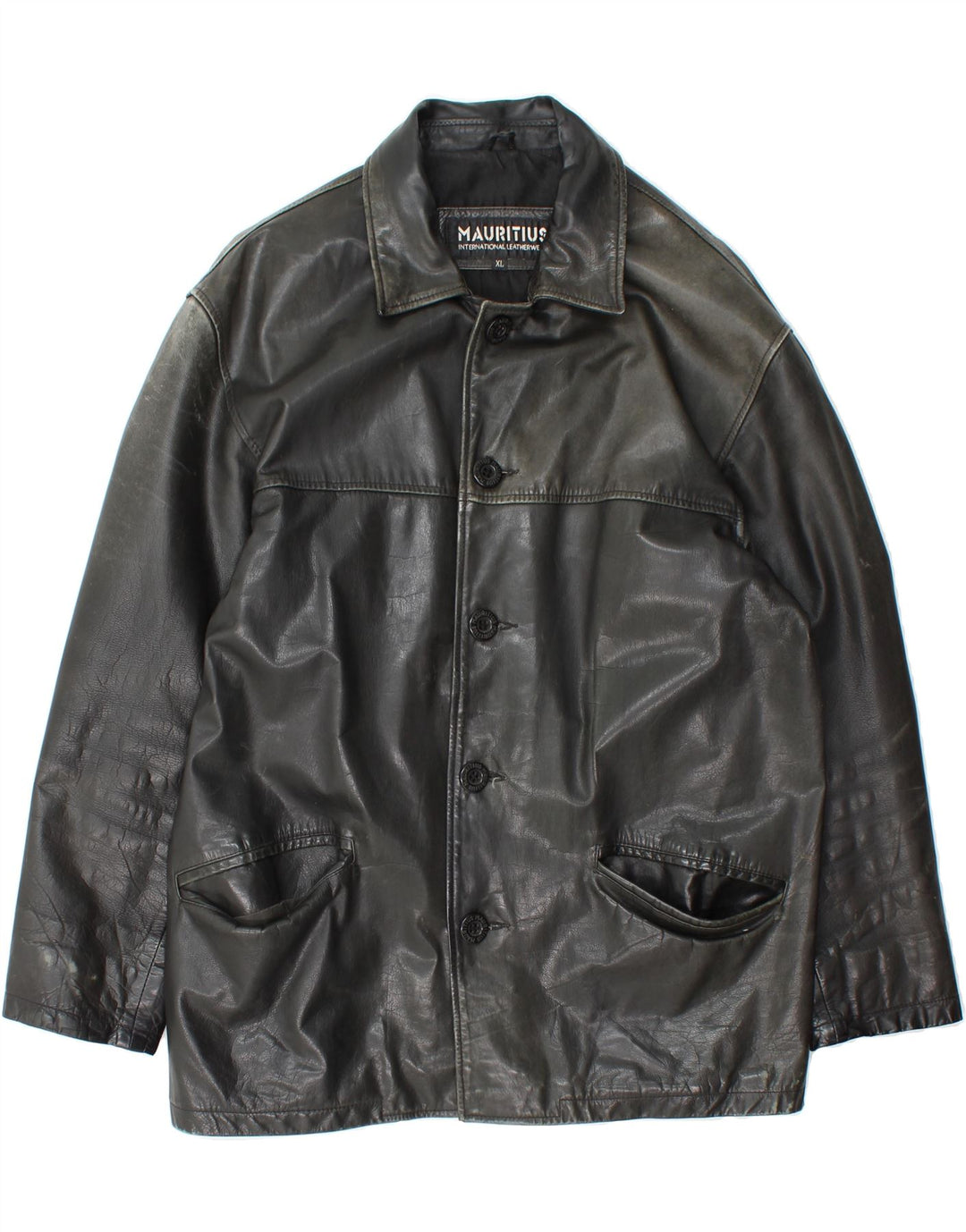 MAURITIUS Mens Leather Jacket UK 42 XL Black Leather Vintage Mauritius and Second-Hand Mauritius from Messina Hembry 