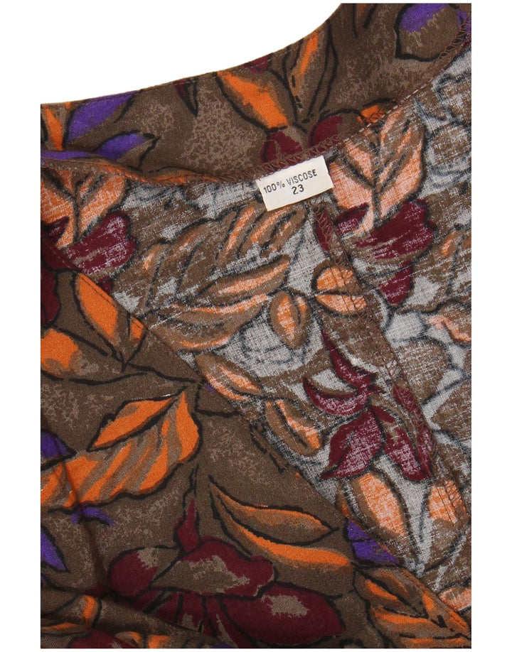 Damska bluzka koszulowa VINTAGE UK 20 2XL Brązowa wiskoza w kwiaty