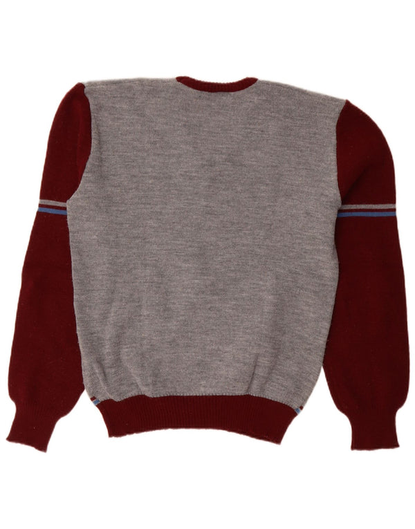 Sweter damski w stylu vintage z dekoltem w kształcie litery V, UK 18 XL, szary, blok kolorów, poliakryl