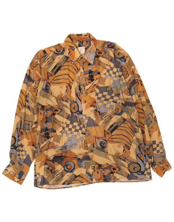 Koszula męska VINTAGE w abstrakcyjny wzór, rozmiar 41/42, duża brązowa wiskoza