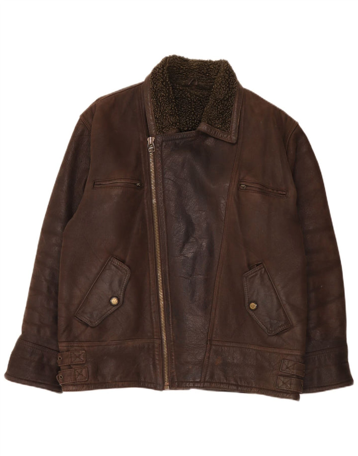 Vintage męska kurtka skórzana Sherpa UK 40 duża brązowa