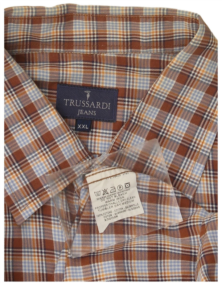 Koszula męska Trussardi Jeans 2XL, bawełniana, brązowa krata