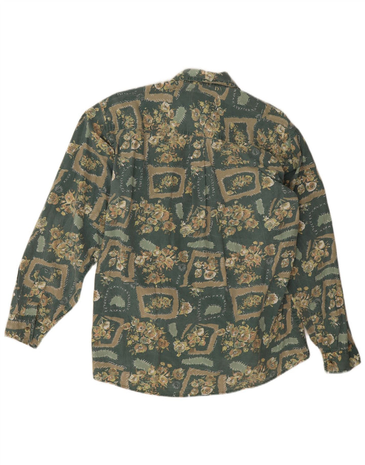 Koszula męska w stylu vintage, średnia, zielona, bawełniana w kwiaty