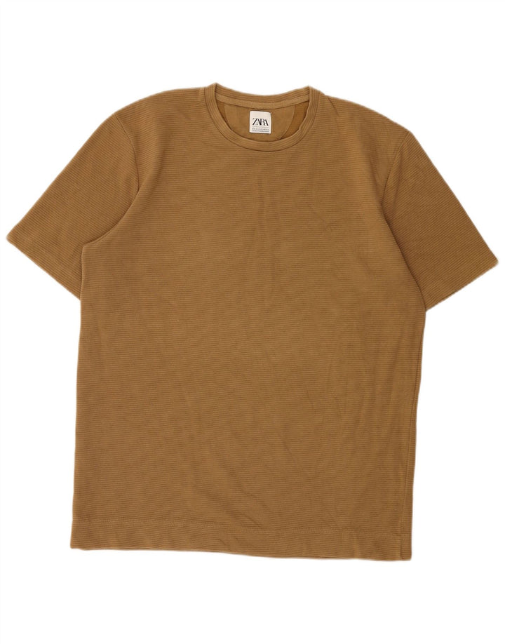 ZARA Mens T-Shirt Top XL Brown Cotton