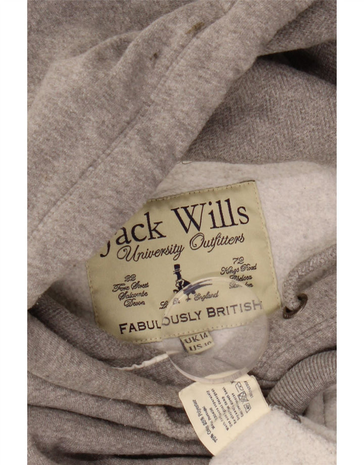 Damski sweter z kapturem i grafiką JACK WILLS UK 14, duży, szary, bawełniany