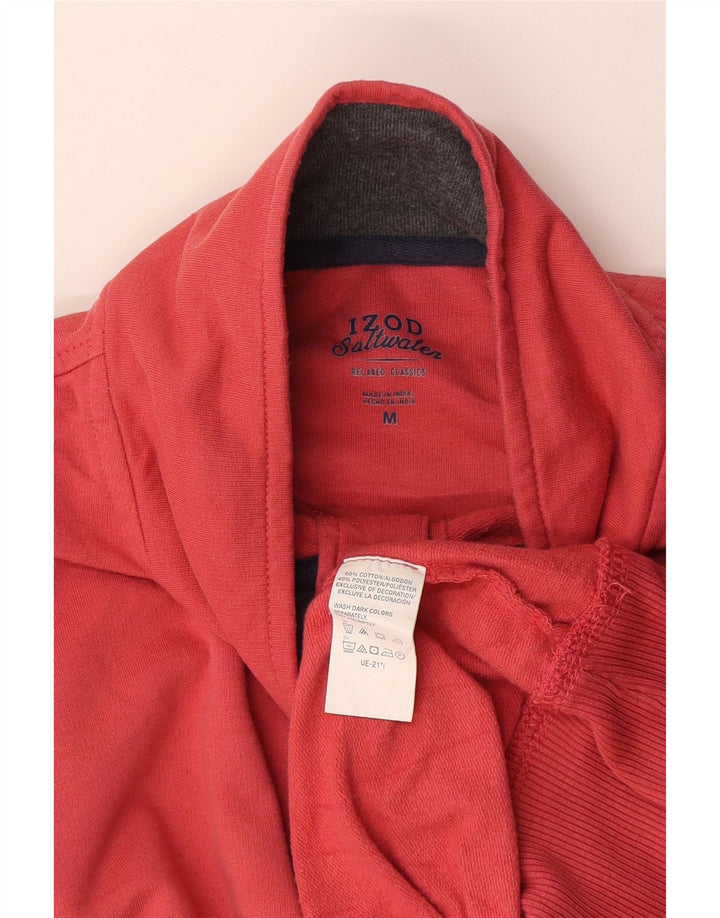 Izod Męski sweter z kapturem i dekoltem w kolorze średniej czerwieni, bawełniany