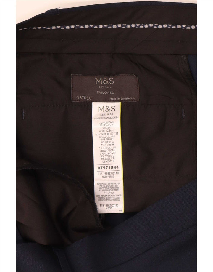 Marks & Spencer Męskie dopasowane proste spodnie garniturowe W48 L31 granatowe
