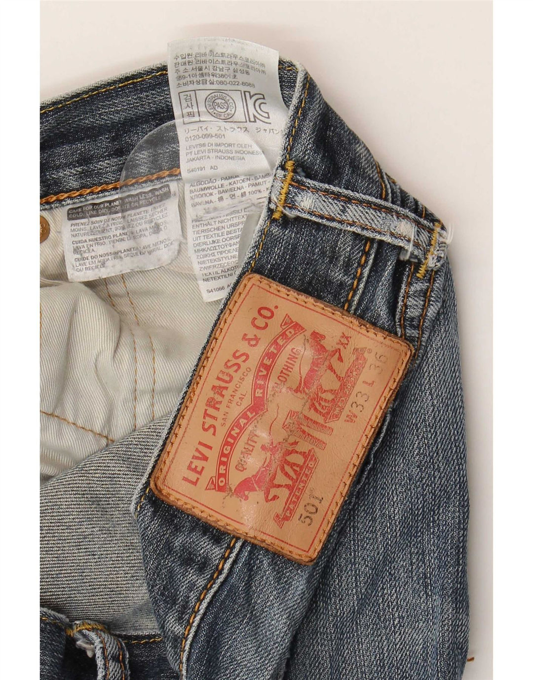 Męskie jeansy Levi's 501 w trudnej sytuacji W33 L36 Niebieska bawełna
