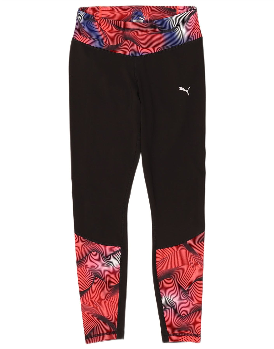 Damskie legginsy Puma z abstrakcyjnym wzorem UK 10, małe, czarne, z blokami kolorów