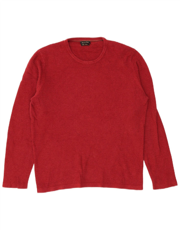 Męski sweter Massimo Dutti z okrągłym dekoltem, duży, czerwony, bawełniany