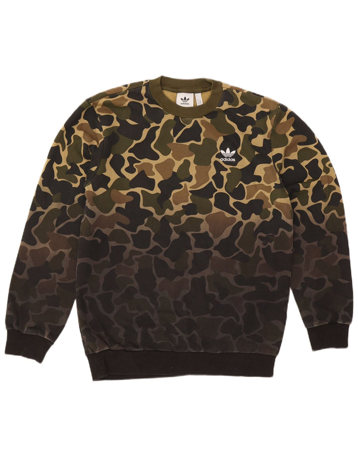 Adidas Męska bluza z kapturem, mała, khaki, kamuflaż, bawełna