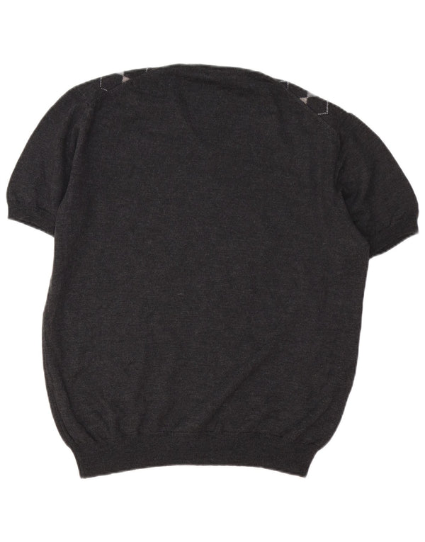 Sweter damski VINTAGE z dekoltem w kształcie litery V, UK 16, duży, szary, argyle/diament