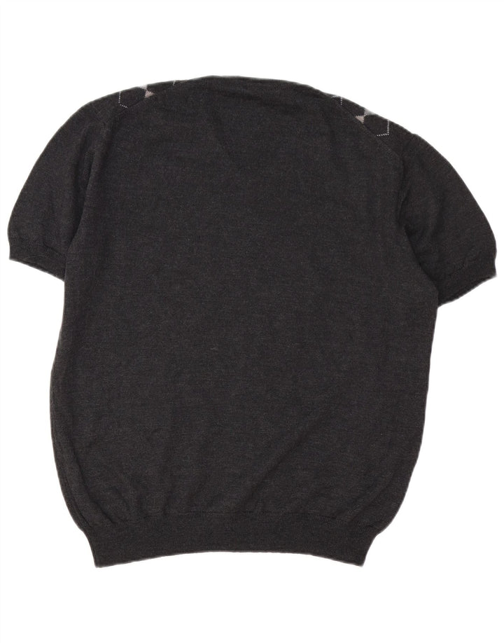 Sweter damski VINTAGE z dekoltem w kształcie litery V, UK 16, duży, szary, argyle/diament