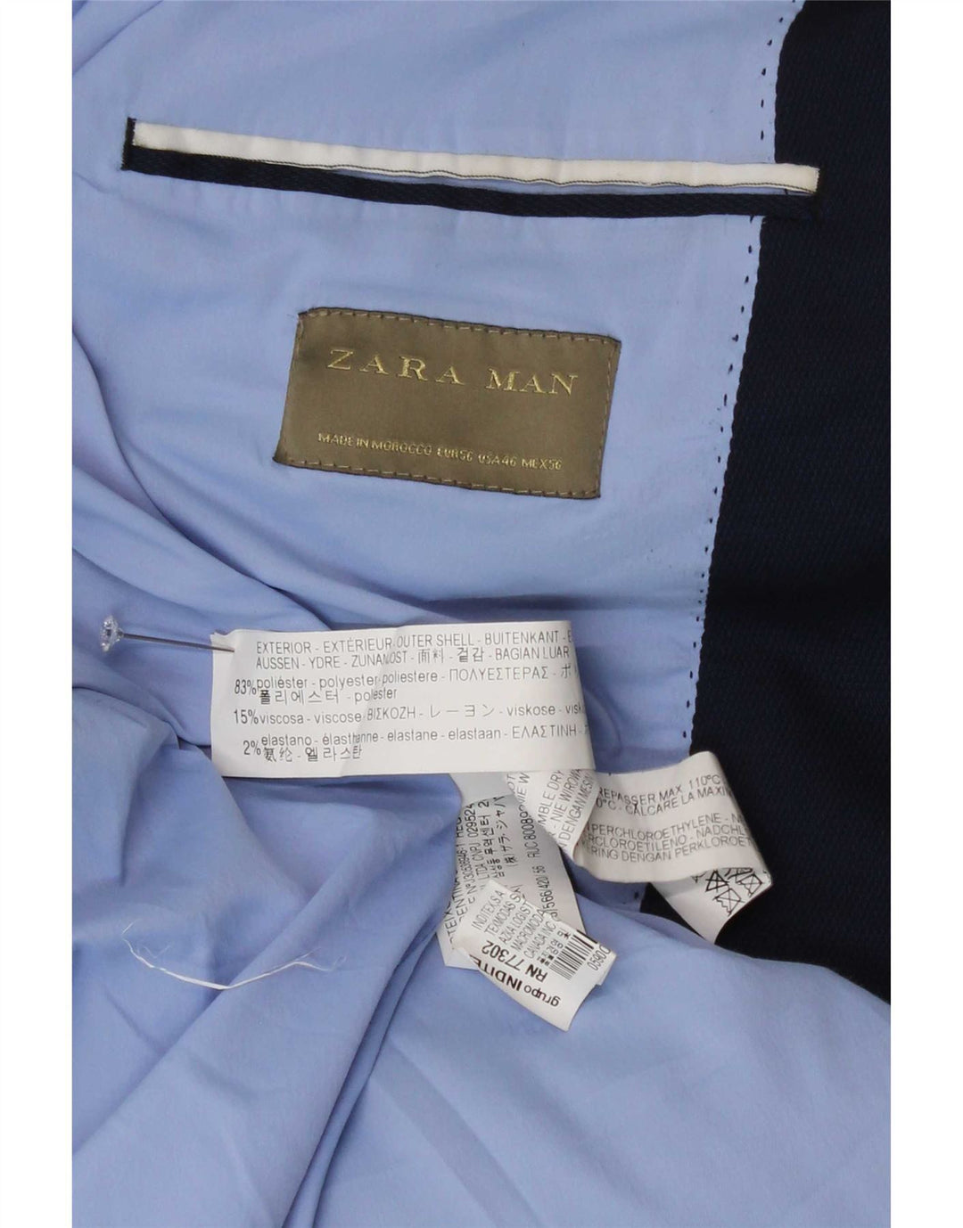 Zara Męska marynarka zapinana na 1 guzik EU 56 XL Granatowa Poliester