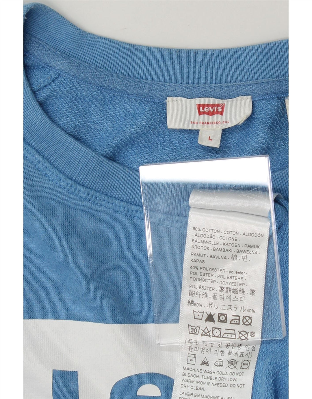 LEVI'S Womens Graphic Sweatshirt Jumper UK 16 Large Blue Cotton Vintage Levi's and Second-Hand Levi's from Messina Hembry 