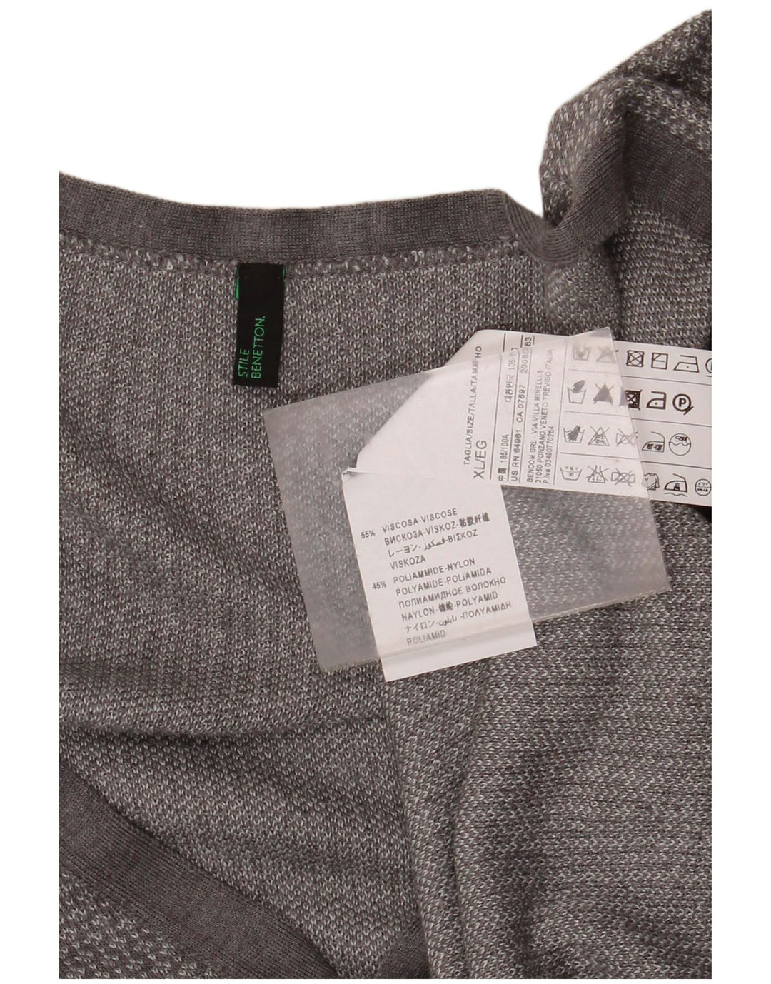 Damski sweter rozpinany BENETTON UK 18 XL, szara, nakrapiana wiskoza