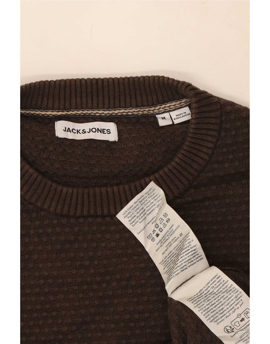 Męski sweter Jack & Jones z okrągłym dekoltem, średniobrązowy, bawełniany