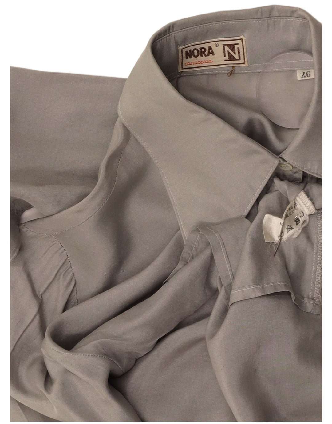 Damska bluzka koszulowa VINTAGE UK 12 Średni szary jedwab