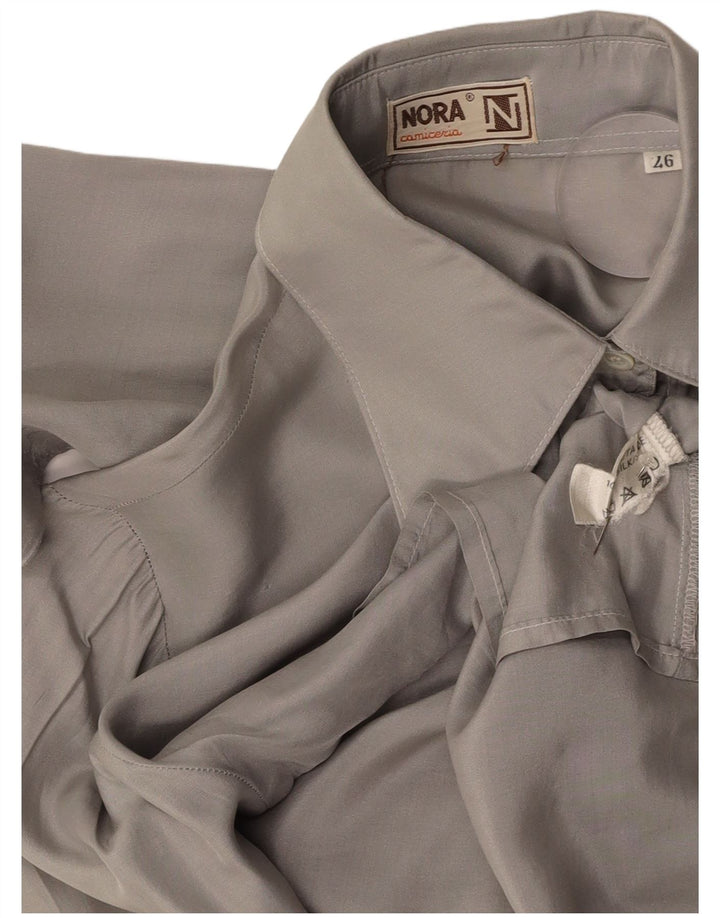 Damska bluzka koszulowa VINTAGE UK 12 Średni szary jedwab