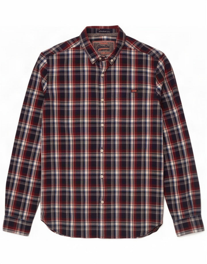 Męska koszula flanelowa Superdry, bawełniana, w średnią granatową kratkę