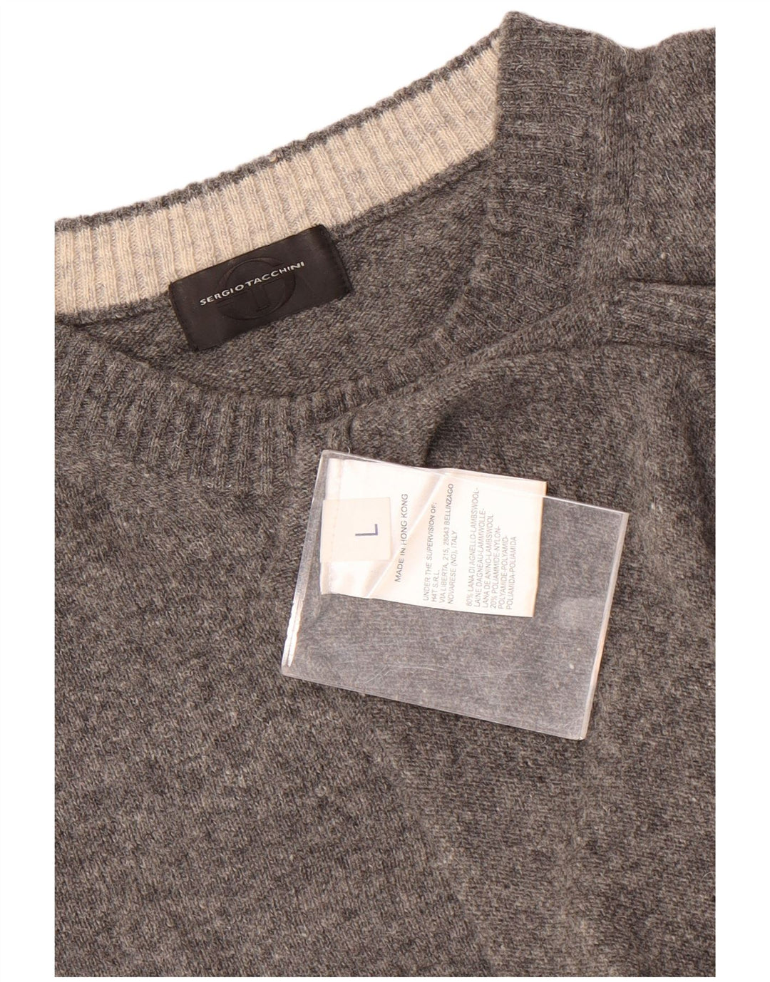 Męski sweter z okrągłym dekoltem Sergio Tacchini, duży, szary, wełniany w cętki