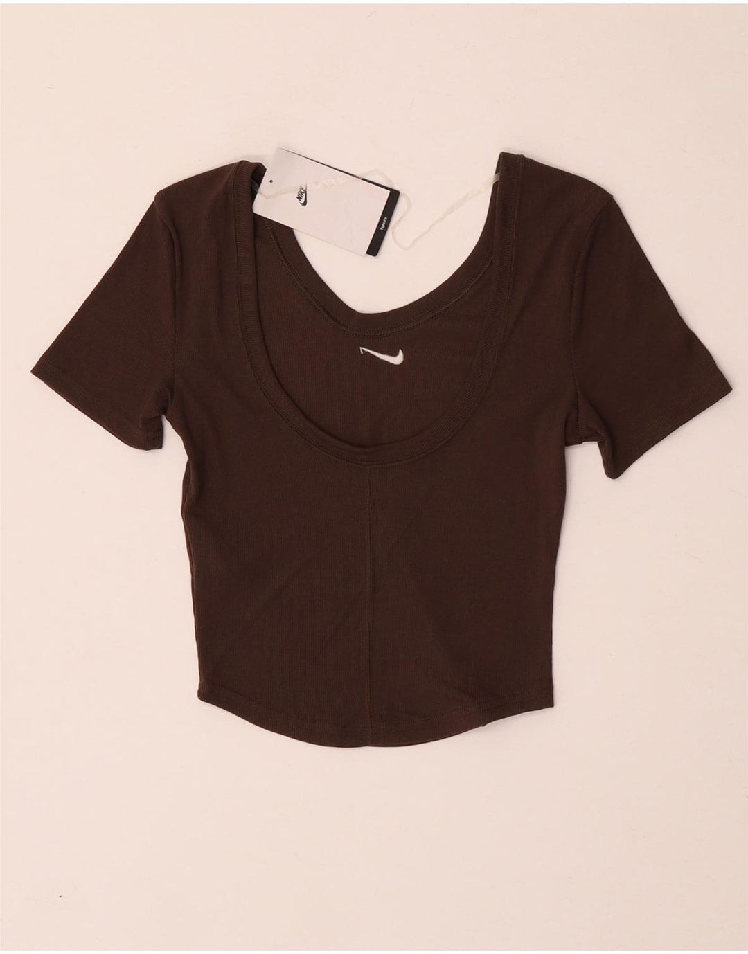 Damski t-shirt Nike o krótkim kroju, UK 4 XS, brązowy poliester