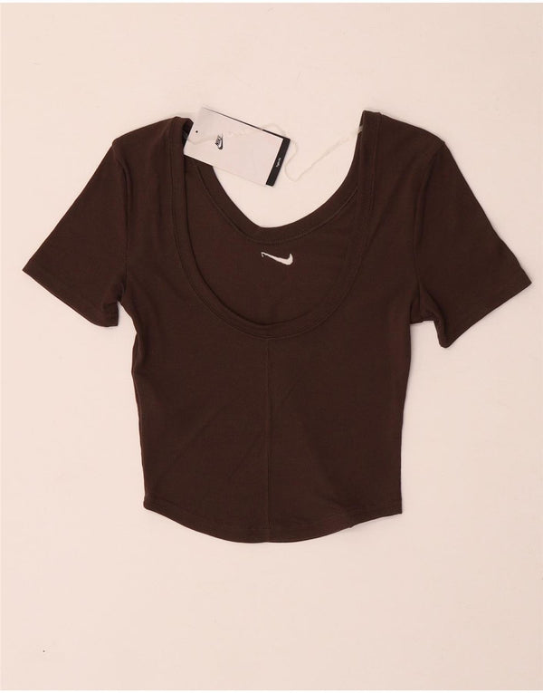 Damski t-shirt Nike o krótkim kroju, UK 4 XS, brązowy poliester