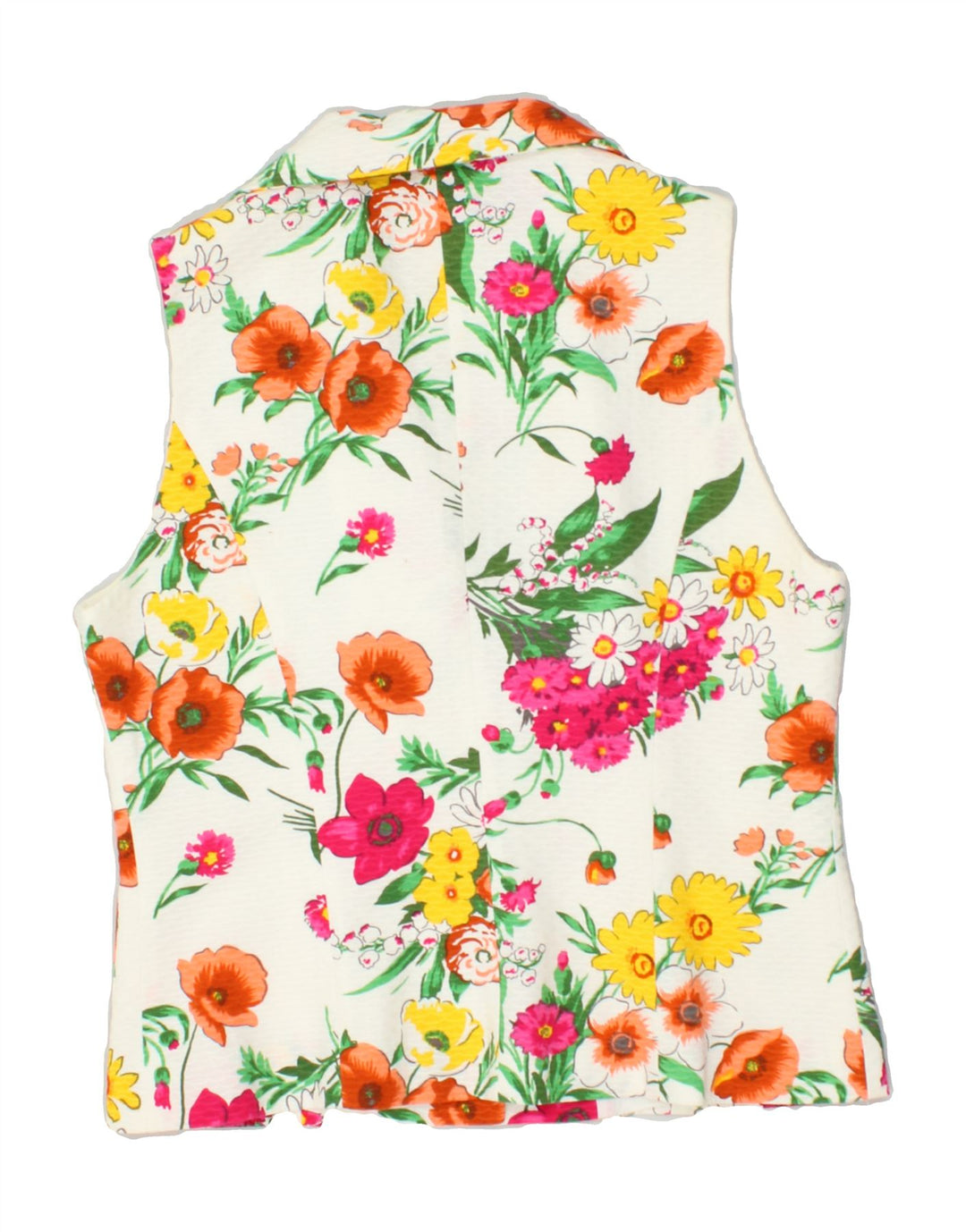 VINTAGE Womens Sleeveless 3 Button Blazer Jacket UK 12 Medium White Floral | Vintage Vintage | Thrift | Second-Hand Vintage | Used Clothing | Messina Hembry 