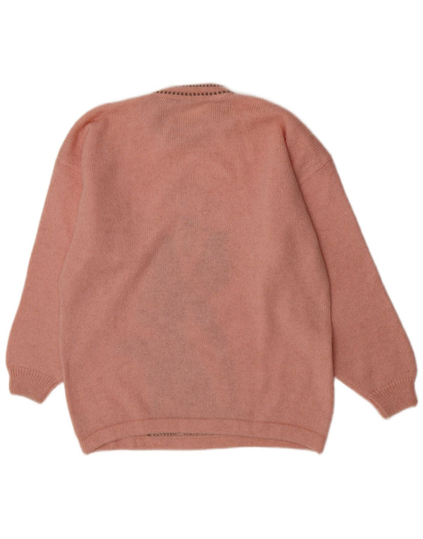 Damski sweter z okrągłym dekoltem ALEX, graficzny, o swobodnym kroju, UK 16, duży, różowy