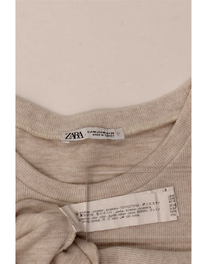 Damski krótki t-shirt Zara UK 12, średni beżowy poliester