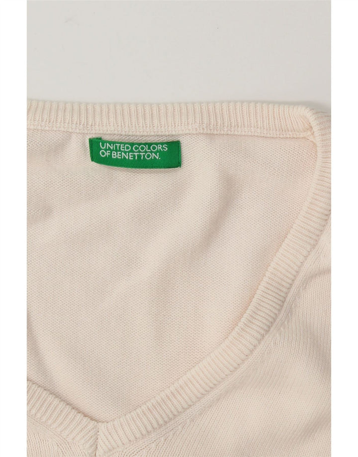 BENETTON Mens V-Neck Jumper Sweater Medium Pink Vintage Benetton and Second-Hand Benetton from Messina Hembry 